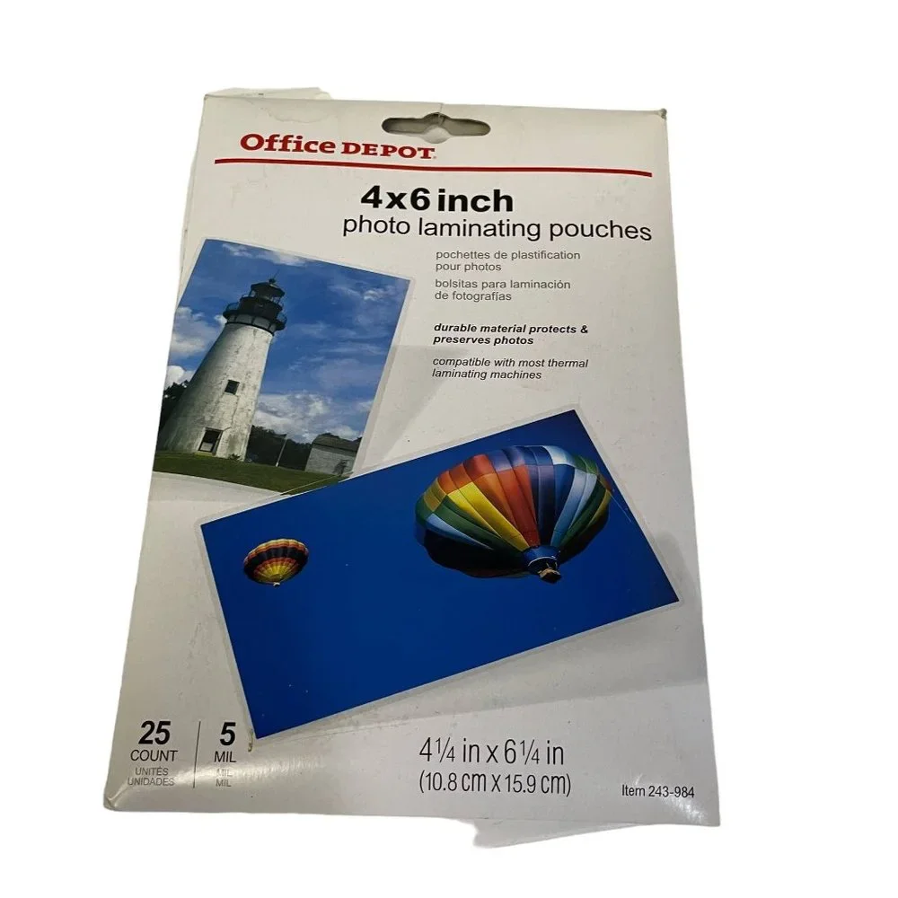 Office Depot Photo Laminating Pouches 4 x‎ 6 inch 25 count